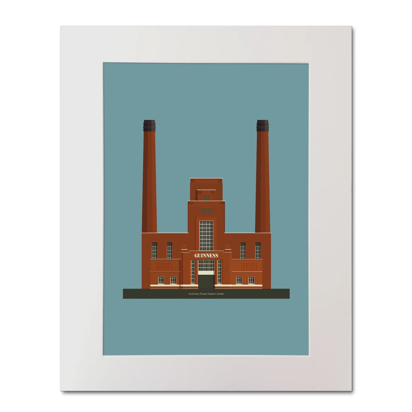Mounted piece of wall art displaying the old Guinness brewery power plant in Dublin.