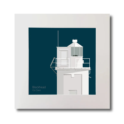 Illustration of Blackhead lighthouse on a midnight blue background, mounted and measuring 30x30cm.
