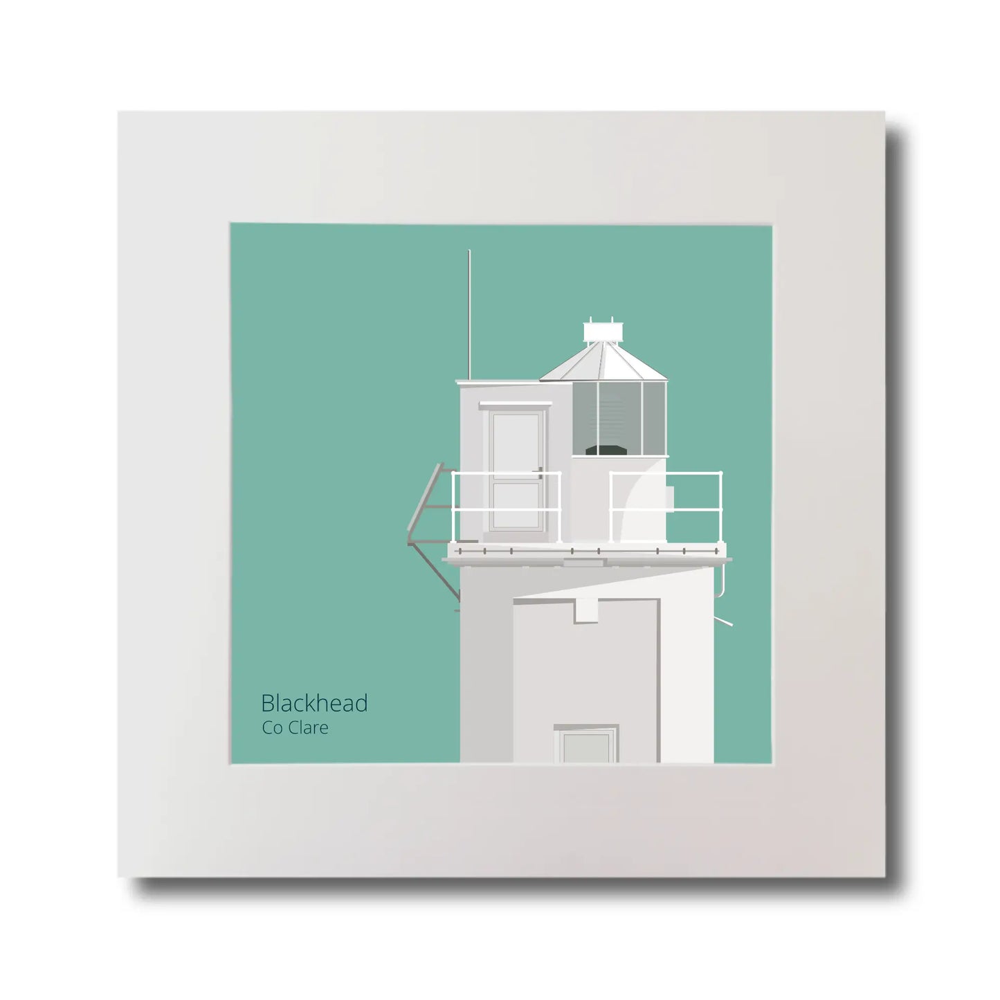 Illustration of Blackhead lighthouse on an ocean green background, mounted and measuring 30x30cm.