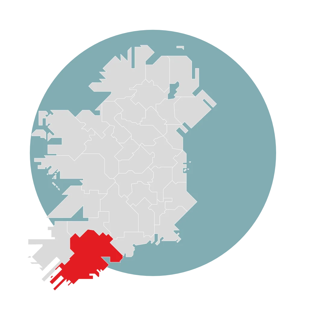 Map of Ireland indicating the county of Cork