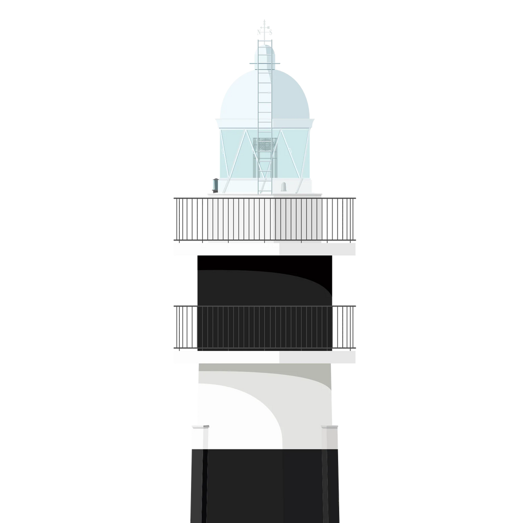 Illustration of a black and white lighthouse on a white background