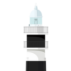 Illustration of a black and white lighthouse on a white background
