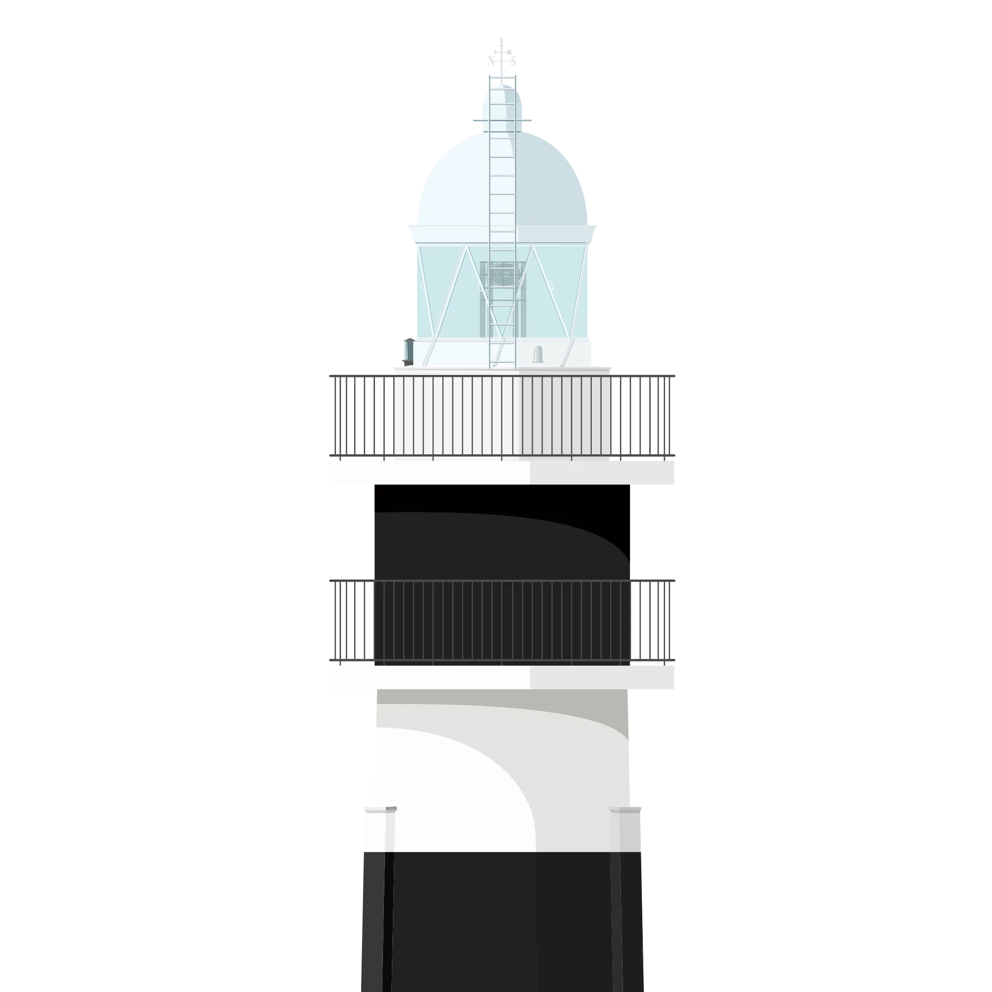 Illustration of a black and white lighthouse on a white background