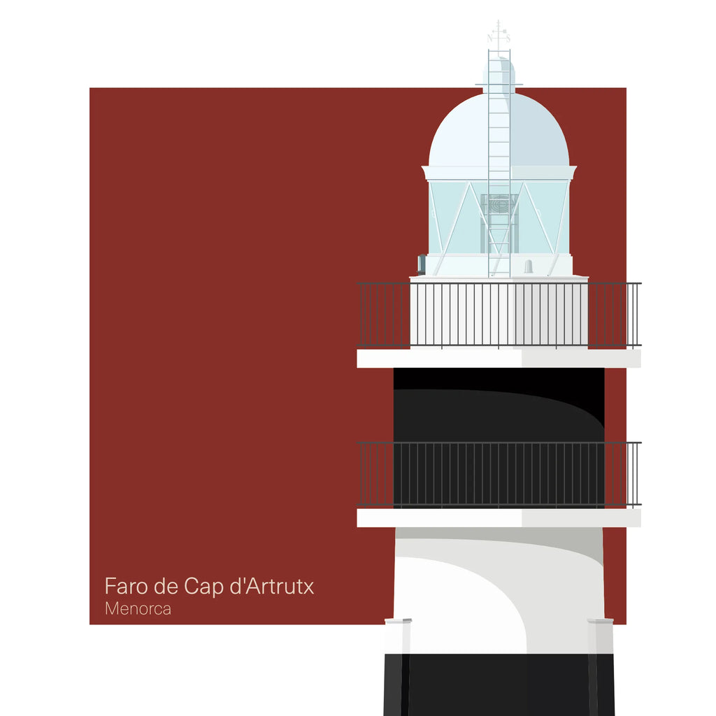 Lighthouse illustration with a red background and black horizontal stripes