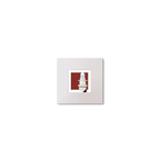 Small mounted  artwork of a white lighthosue with barber pole stripe on a red background