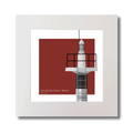Mounted artwork of a lighthouse design on a red background