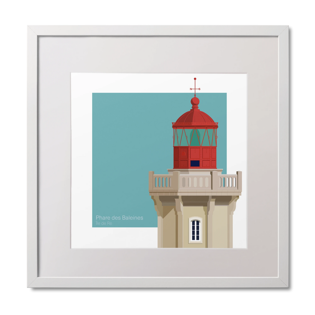 Framed print of French lighthouse du Four with a red top on a light blue background.