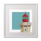 Framed print of French lighthouse du Four with a red top on a light blue background.