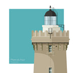 Illustration of a lighthouse with a blue background