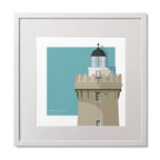 Framed print of French lighthouse du Four on a light blue background.