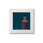 Illustration of Ballycotton lighthouse on a midnight blue background, mounted and measuring 20x20cm.