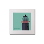 Illustration of Ballycotton lighthouse on an ocean green background, mounted and measuring 20x20cm.