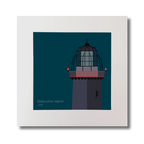 Illustration of Ballycotton lighthouse on a midnight blue background, mounted and measuring 30x30cm.