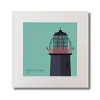 Illustration of Ballycotton lighthouse on an ocean green background, mounted and measuring 30x30cm.