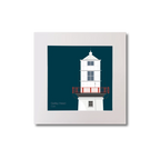Illustration of Galley Head lighthouse on a midnight blue background, mounted and measuring 20x20cm.