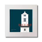 Illustration of Galley Head lighthouse on a midnight blue background, mounted and measuring 30x30cm.