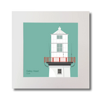 Illustration of Galley Head lighthouse on an ocean green background, mounted and measuring 30x30cm.
