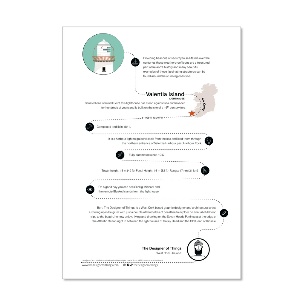 Valentia Island lighthouse, County Kerry, Ireland info sheet