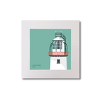 Illustration of Loop Head lighthouse on an ocean green background, mounted and measuring 20x20cm.