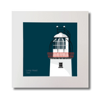 Illustration of Loop Head lighthouse on a midnight blue background, mounted and measuring 30x30cm.