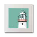 Illustration of Loop Head lighthouse on an ocean green background, mounted and measuring 30x30cm.