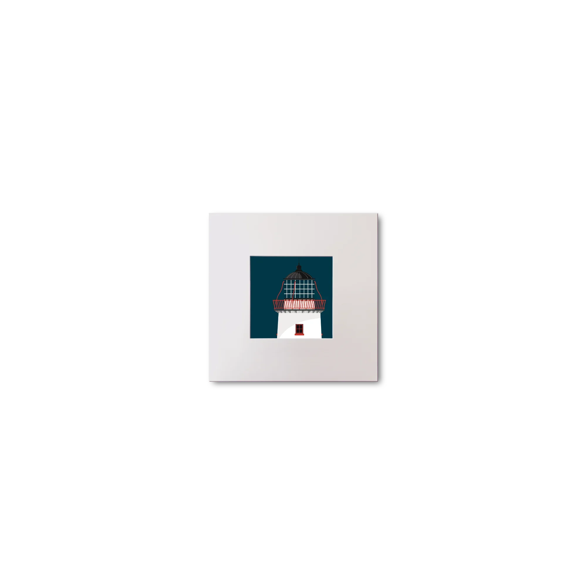 Illustration of Clare Island lighthouse on a midnight blue background, mounted and measuring 10x10cm.