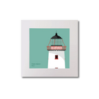 Illustration of Clare Island lighthouse on an ocean green background, mounted and measuring 20x20cm.