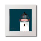 Illustration of Clare Island lighthouse on a midnight blue background, mounted and measuring 30x30cm.