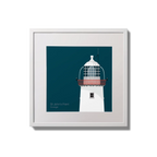 Illustration of St.John's (Donegal) lighthouse on a midnight blue background,  in a white square frame measuring 20x20cm.