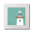 Illustration of St.John's (Donegal) lighthouse on an ocean green background, mounted and measuring 30x30cm.