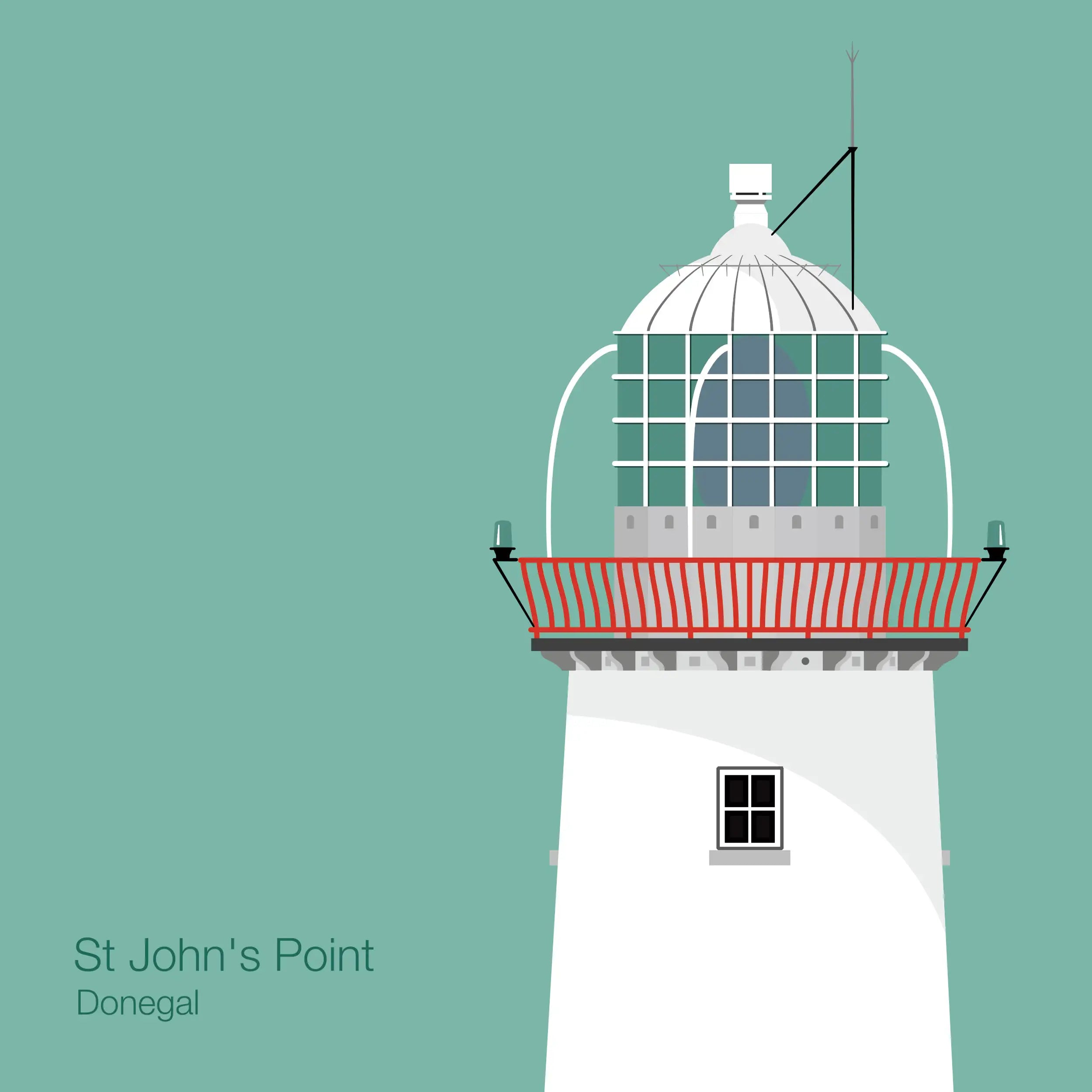 Illustration of St.John's (Donegal) lighthouse on an ocean green background