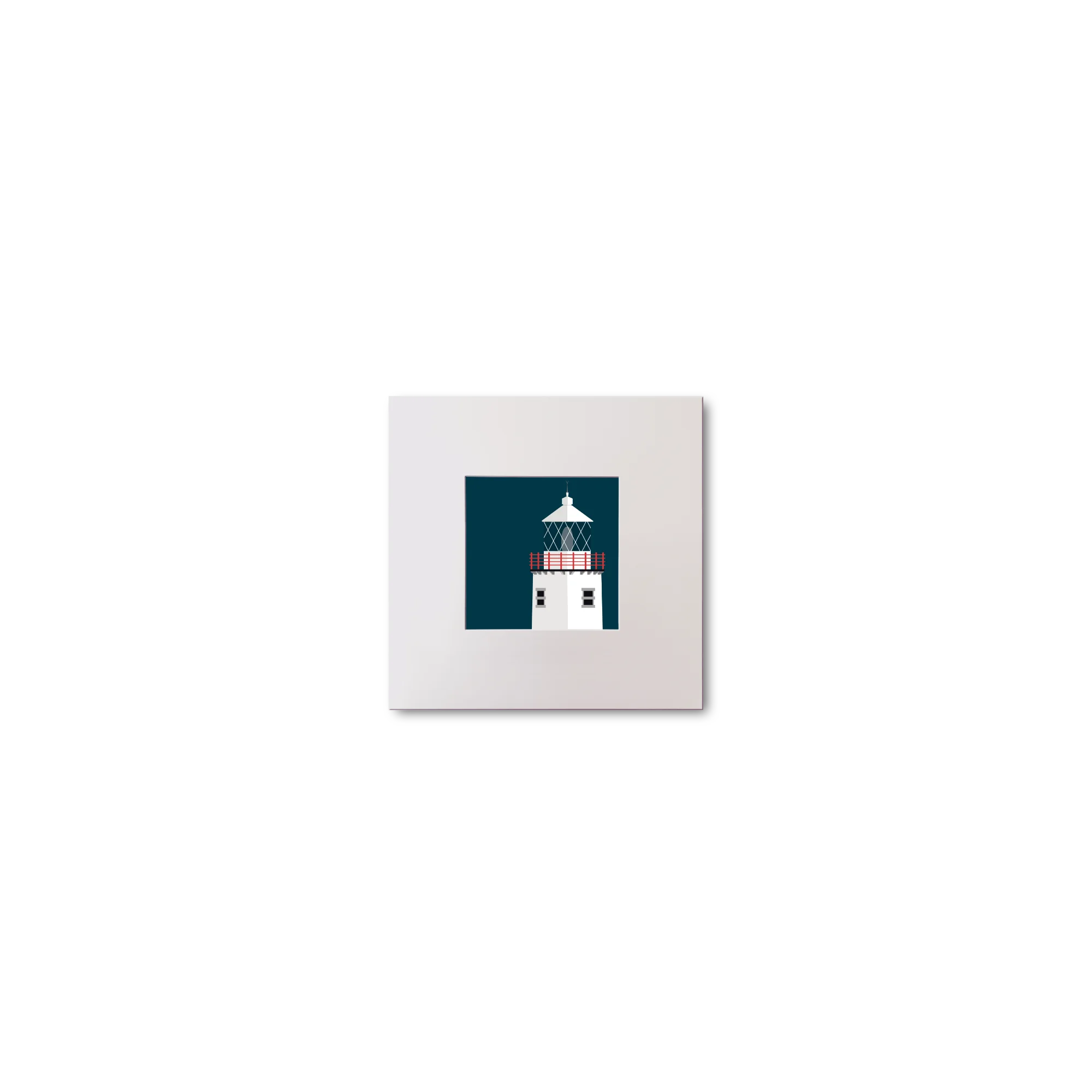 Illustration of Fanad Head lighthouse on a midnight blue background, mounted and measuring 10x10cm.