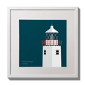 Illustration of Fanad Head lighthouse on a midnight blue background,  in a white square frame measuring 30x30cm.