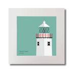 Illustration of Fanad Head lighthouse on an ocean green background, mounted and measuring 30x30cm.