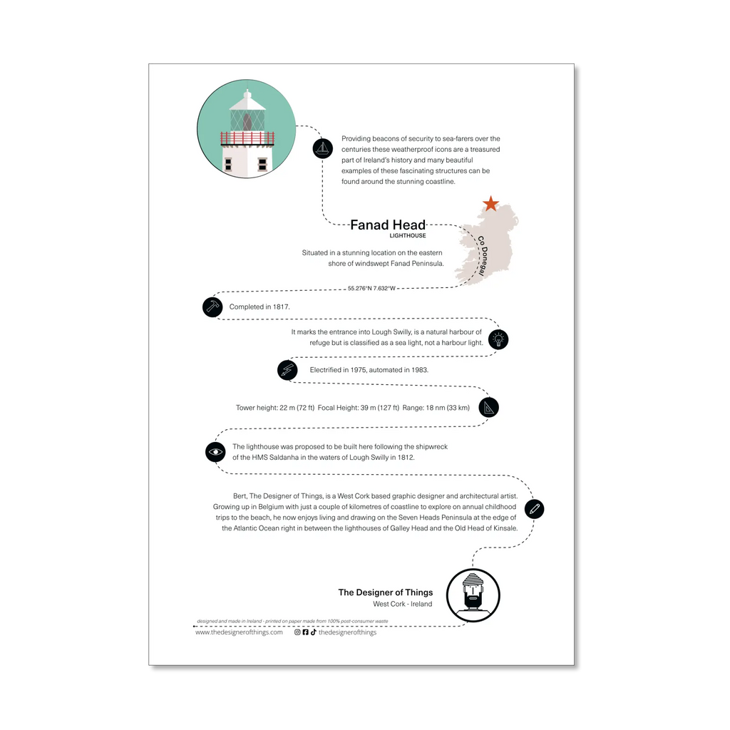 Fanad Head lighthouse, County Donegal, Ireland info sheet
