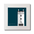 Illustration of Rathlin West lighthouse on a midnight blue background, mounted and measuring 30x30cm.