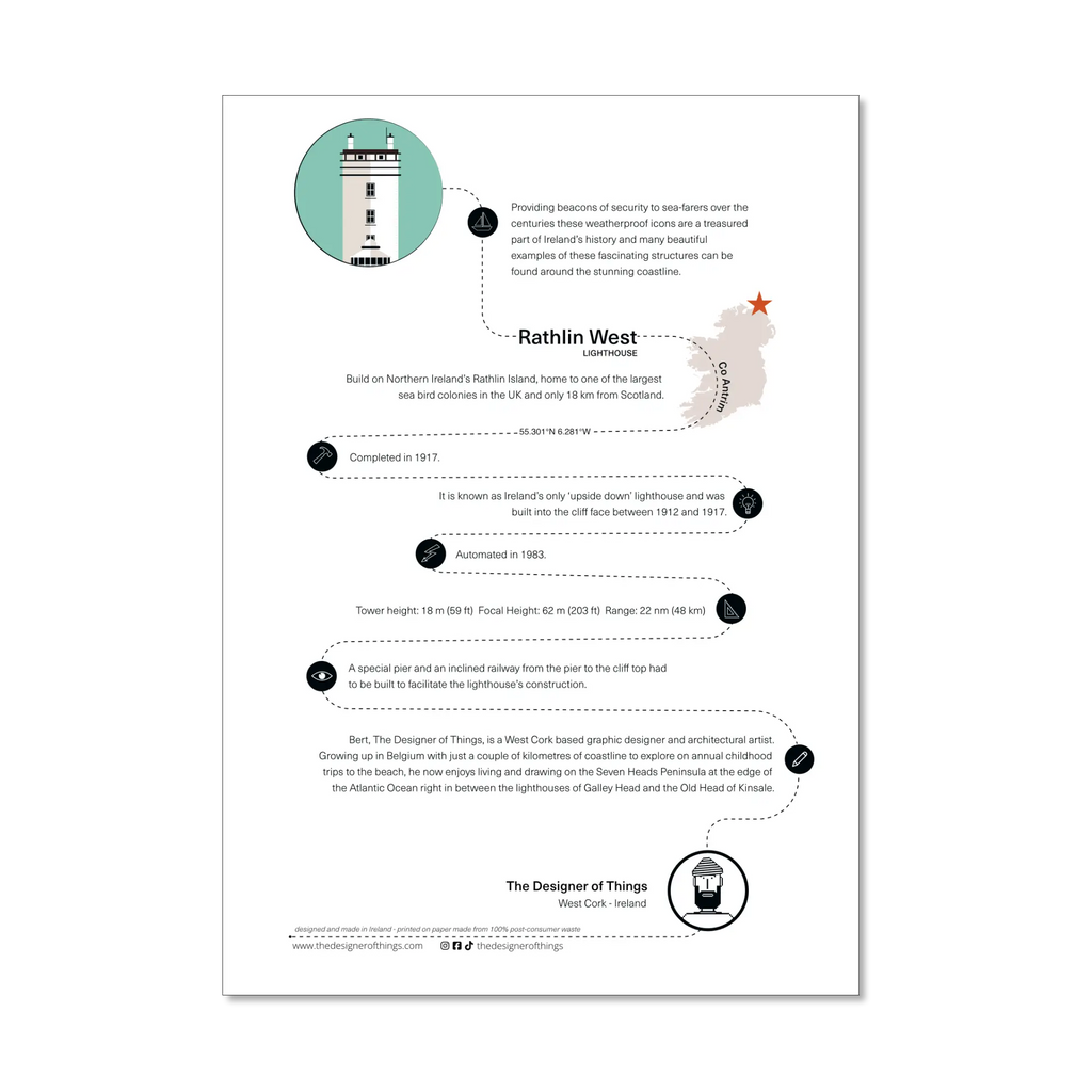 Rathlin West lighthouse, County Antrim, Ireland info sheet