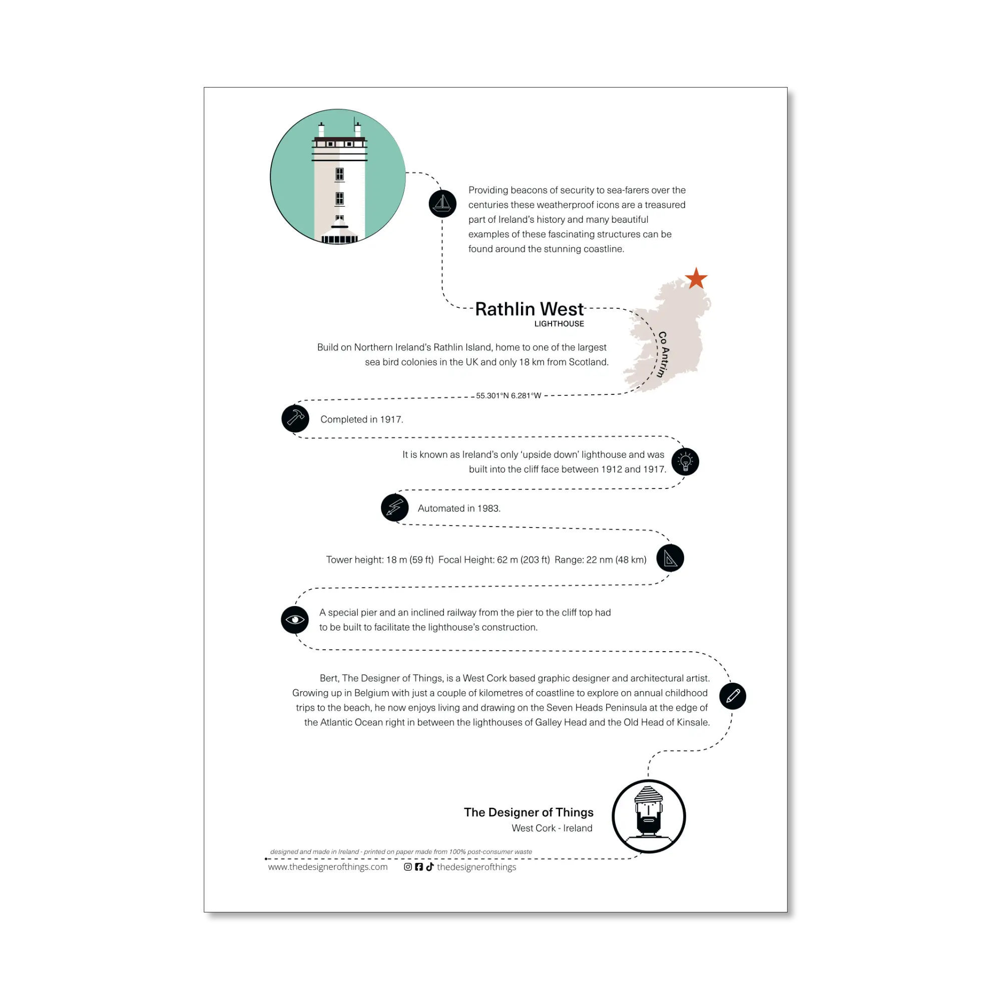 Rathlin West lighthouse, County Antrim, Ireland info sheet