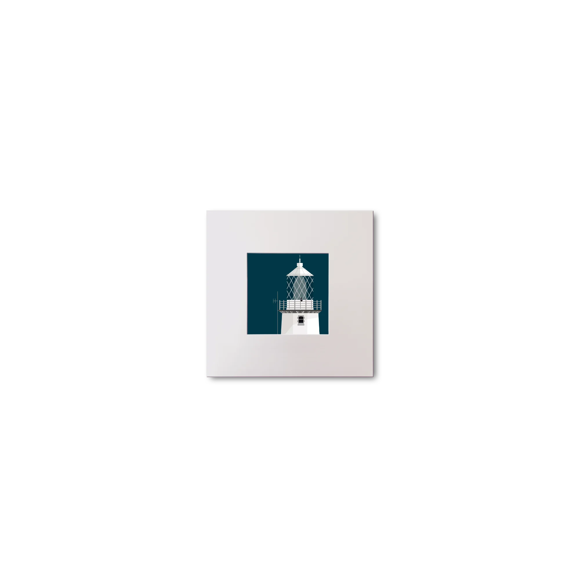 Illustration of Blackhead lighthouse on a midnight blue background, mounted and measuring 10x10cm.