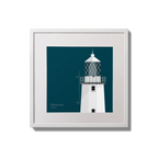 Illustration of Blackhead lighthouse on a midnight blue background,  in a white square frame measuring 20x20cm.