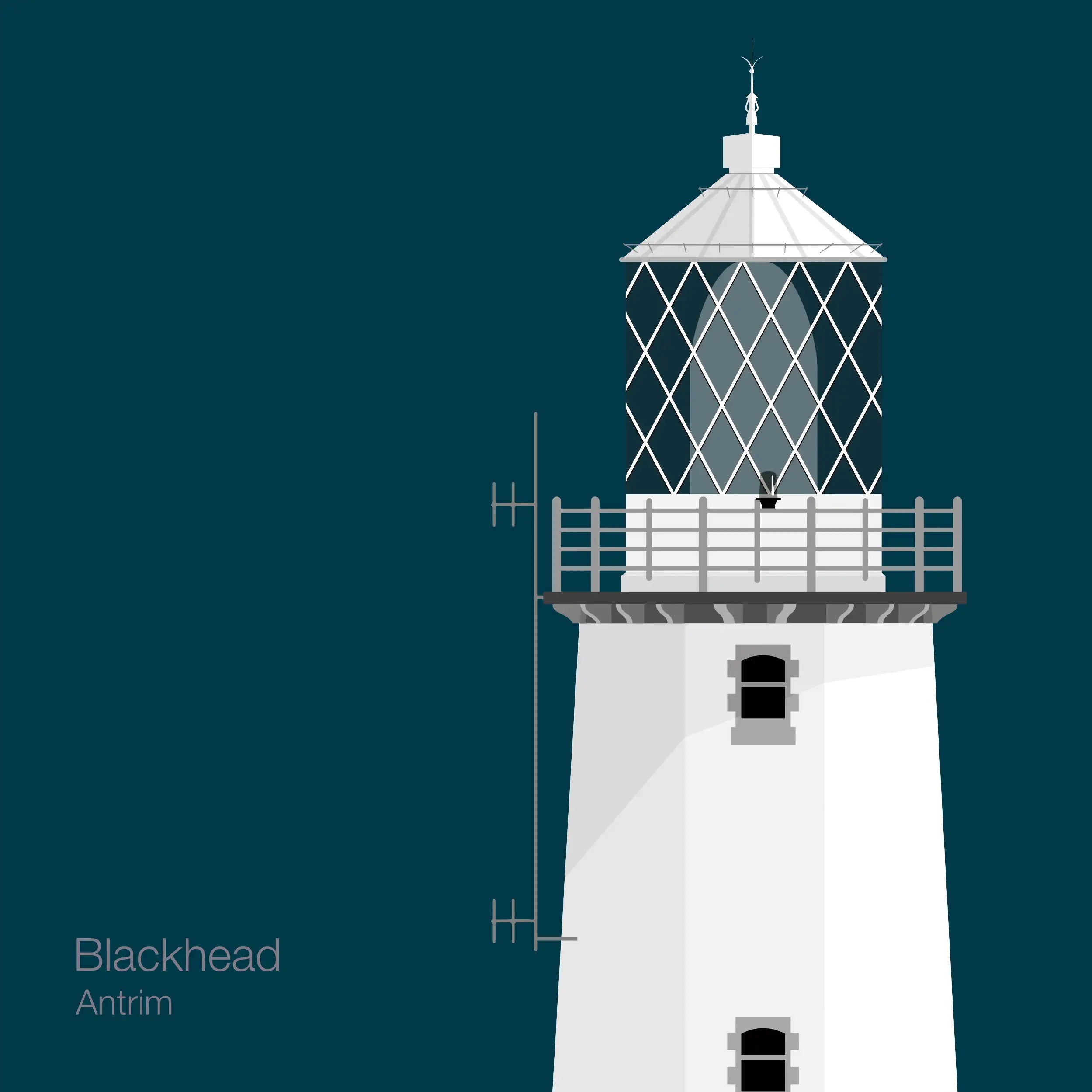 Illustration of Blackhead lighthouse on a midnight blue background