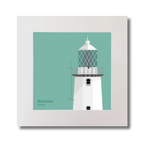 Illustration of Blackhead lighthouse on an ocean green background, mounted and measuring 30x30cm.