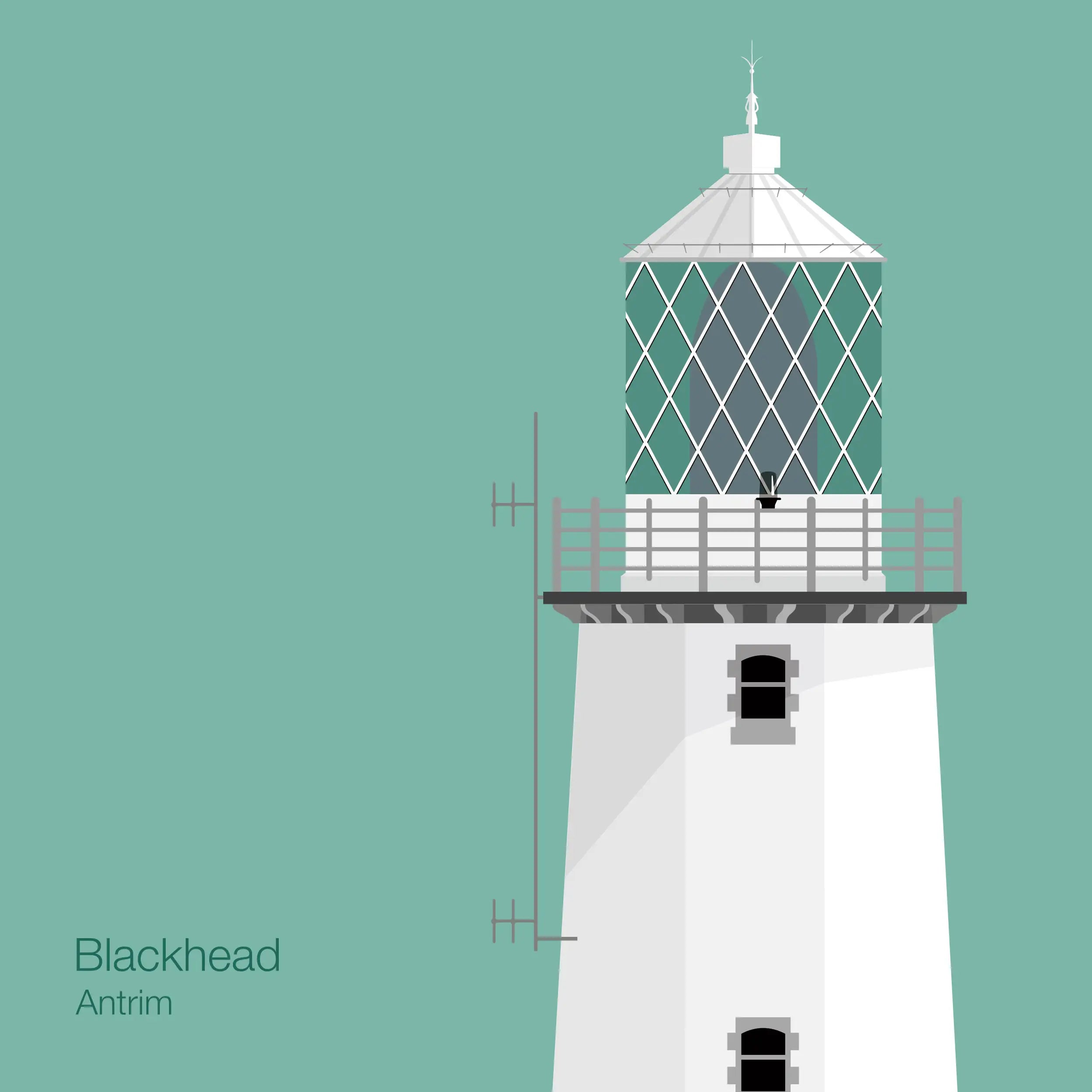 Illustration of Blackhead lighthouse on an ocean green background