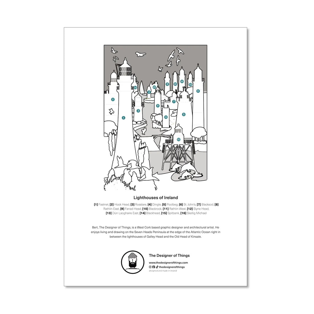 Colourful print based from the Great Lighthouses of Ireland jigsaw puzzle.