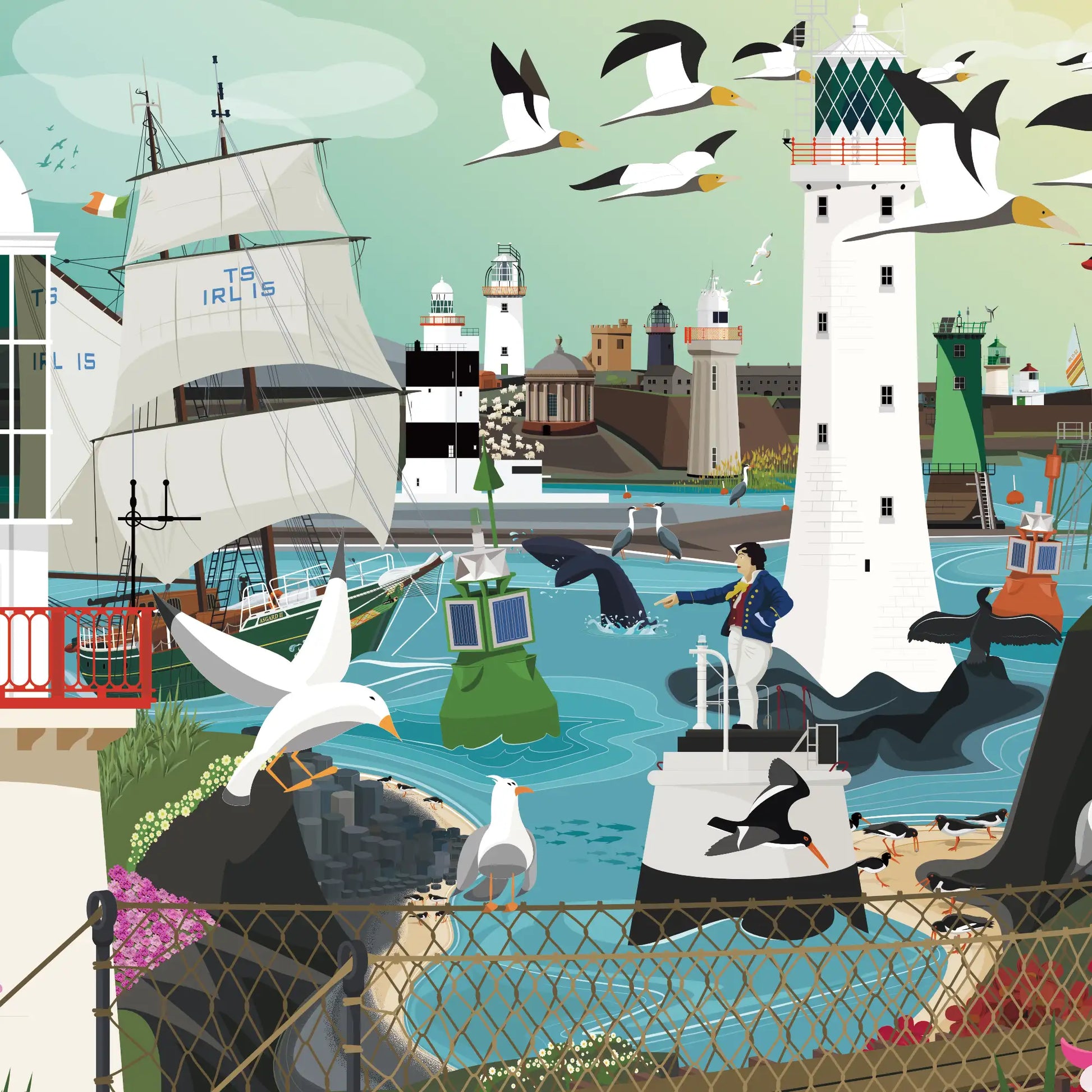 Detail of our illustrated wall art print inspired by our Coastal Ireland jigsaw