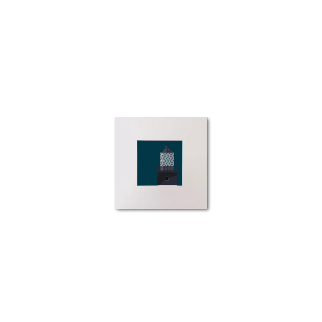 Illustration of St.John's (Down) lighthouse on a midnight blue background, mounted and measuring 10x10cm.