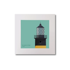 Illustration of St.John's (Down) lighthouse on an ocean green background, mounted and measuring 20x20cm.
