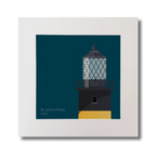 Illustration of St.John's (Down) lighthouse on a midnight blue background, mounted and measuring 30x30cm.