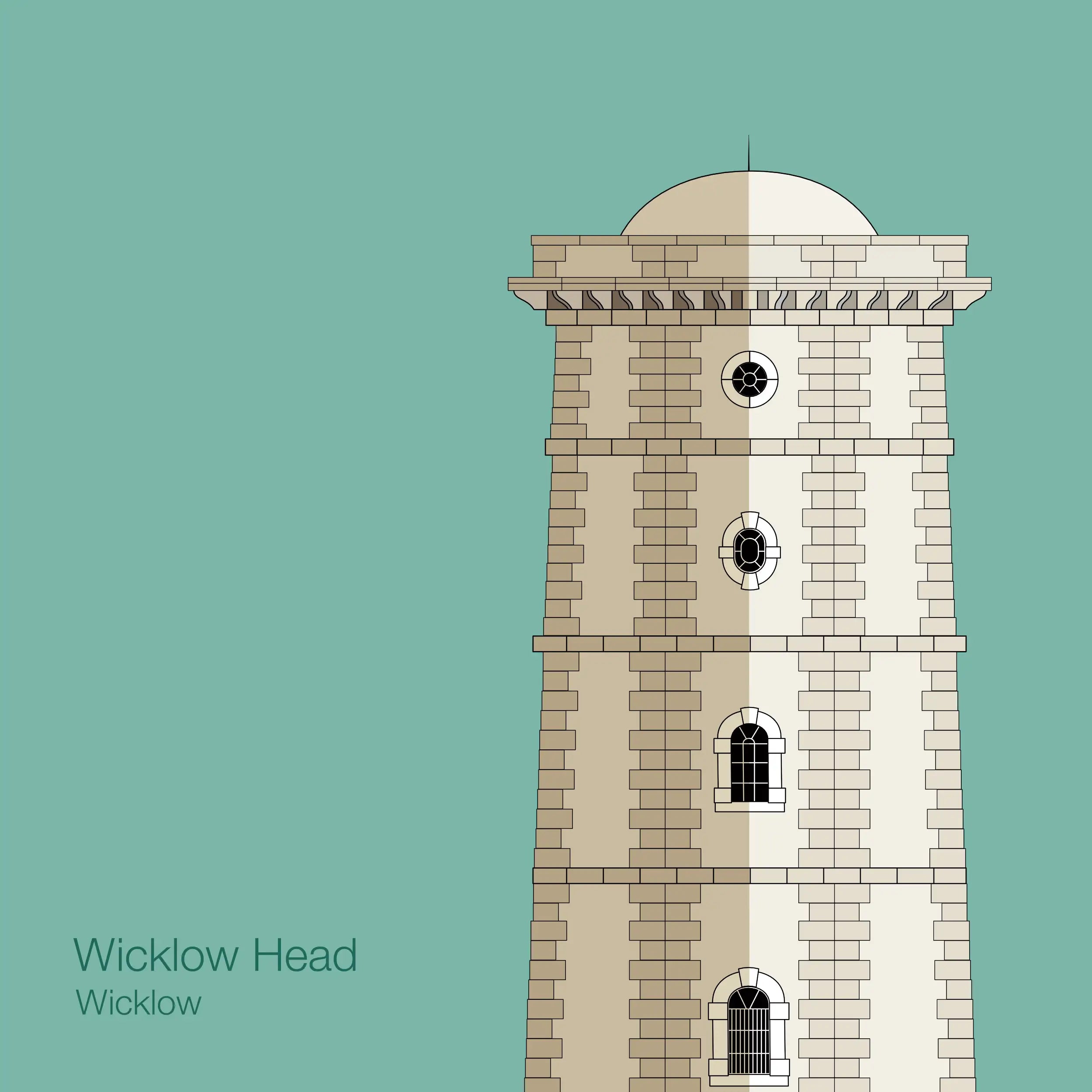 Illustration of Valentia Island lighthouse on an ocean green background