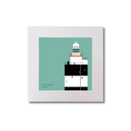 Illustration of Hook Head lighthouse on an ocean green background, mounted and measuring 20x20cm.